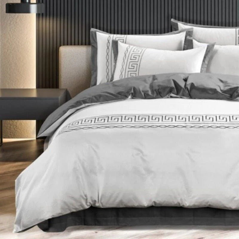 Egyptian Cotton 400 Thread Count Donatella White & Grey Duvet Cover Set