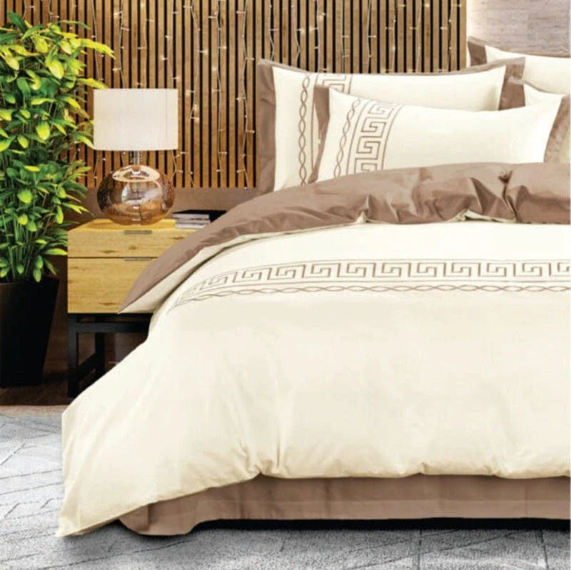 Egyptian Cotton 400 Thread Count Donatella Cream & Stone Duvet Cover Set