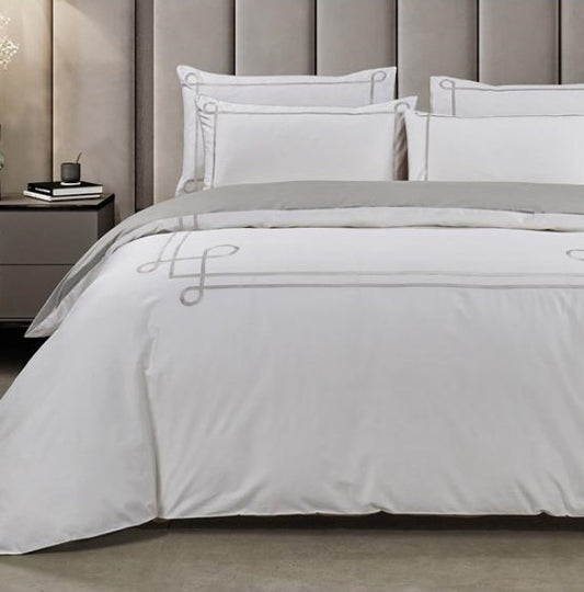 Cheryl White/Silver Duvet Cover – 400 Thread Count Egyptian Cotton Bedding