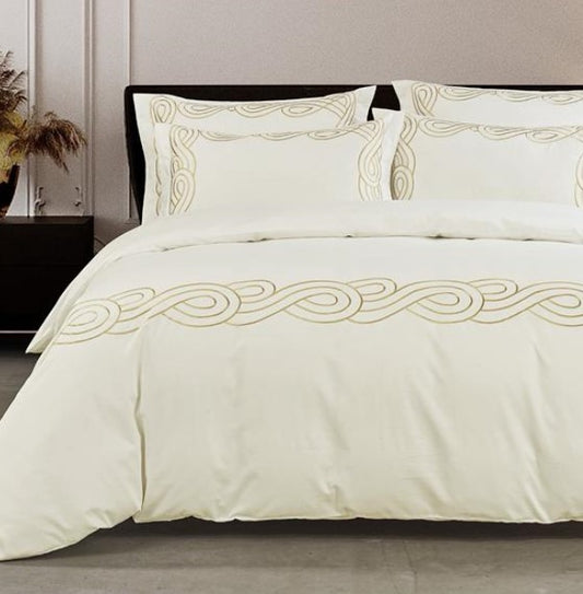 Egyptian Cotton 400 Thread Count Christy Cream & Stone Duvet Cover Set