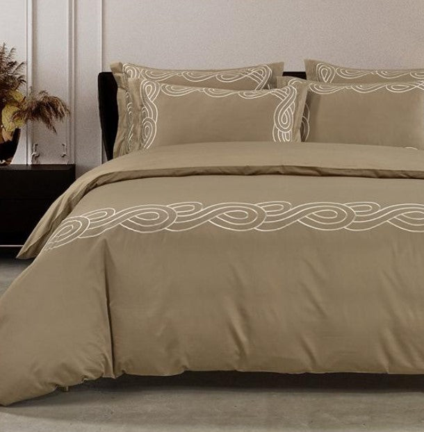Egyptian Cotton 400 Thread Count Christy Stone & Cream Duvet Cover Set