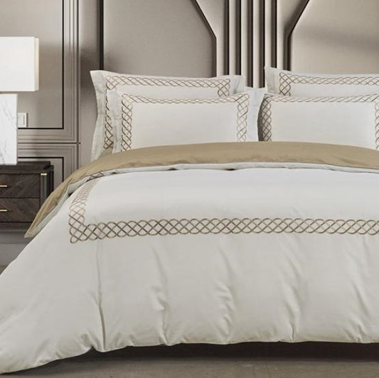 Egyptian Cotton 400 Thread Count Elle Cream & Stone Duvet Cover Set