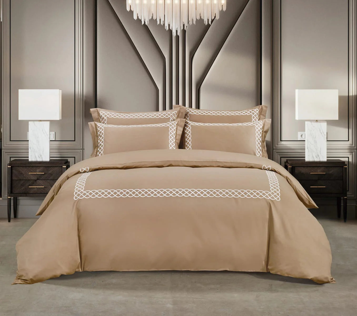 Egyptian Cotton T400 Elle Stone & Cream Duvet Cover Set