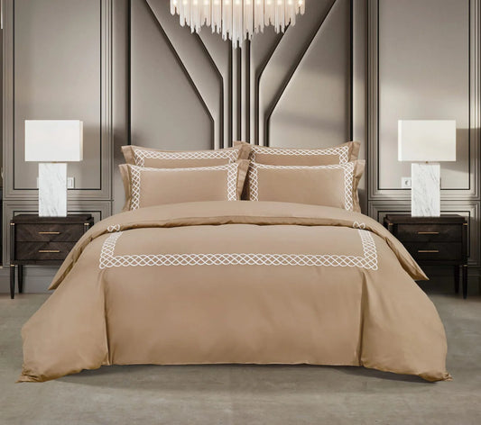 Egyptian Cotton T400 Elle Stone & Cream Duvet Cover Set
