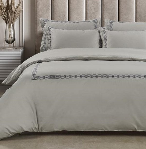 Egyptian Cotton Kathy 400 Thread Count Silver Duvet Cover Set