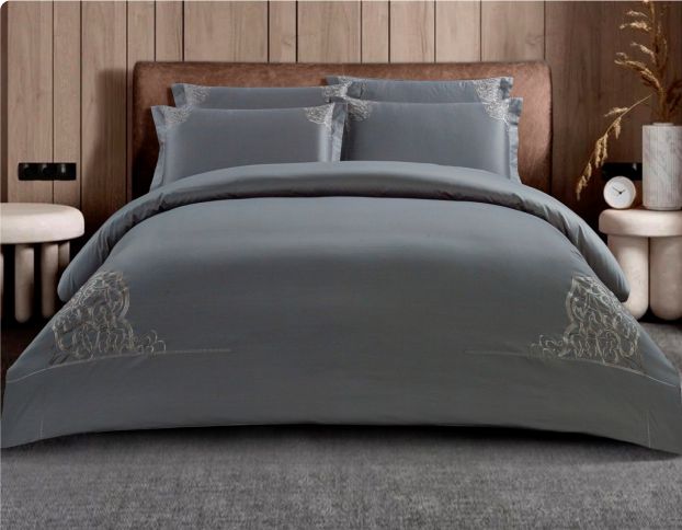 Egyptian Cotton 400 Thread Count Lorena Grey Duvet Cover Set
