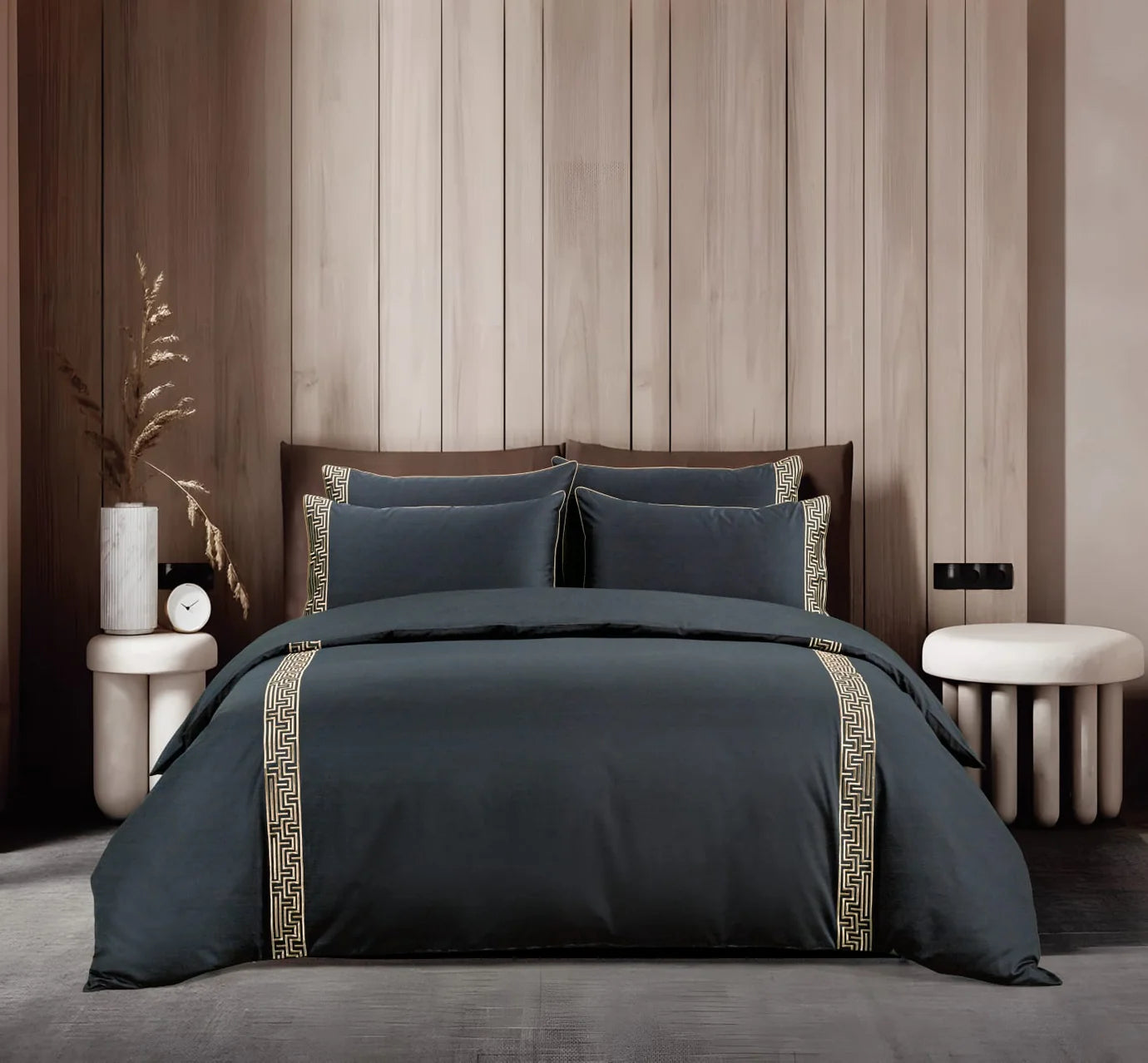 Egyptian Cotton T400 Roberto Black & Stone Duvet Cover Set