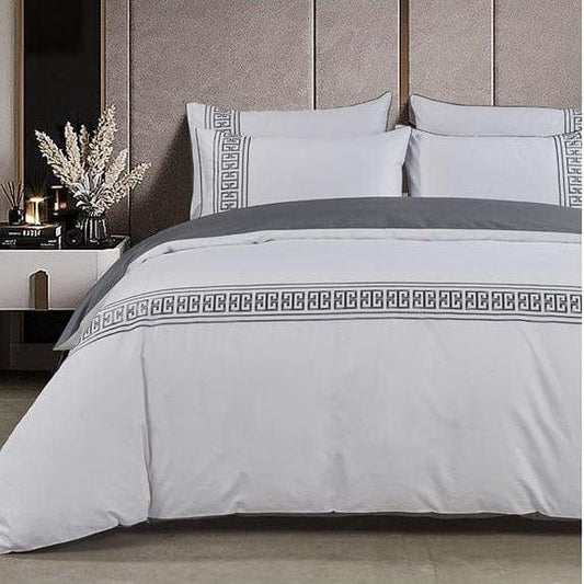 Egyptian Cotton Givenchy 400 Thread Count White/Grey Duvet Cover Set