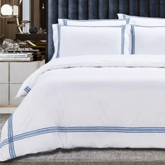 Egyptian Cotton 400 Thread Count Giorgio White & Navy Duvet Cover Set