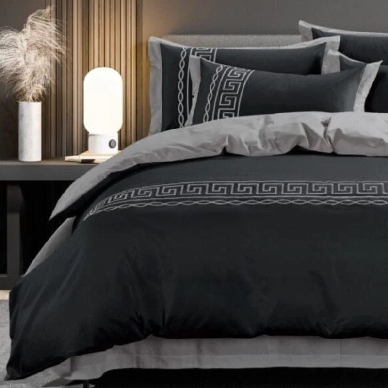 Egyptian Cotton 400 Thread Count Donatella Black & Silver Duvet Cover Set
