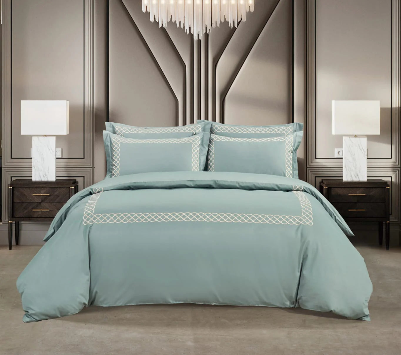 Egyptian Cotton T400 Elle Duck Egg & Gold Duvet Cover Set